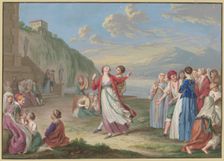 Italian peasants entertaining themselves by the lake with games and dancing..., 18th century. Creator: Friedrich Tischbein