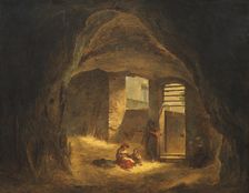 Italian Peasants in a Grotto (Antique Grotto in the Tarpeian Rock), 1821. Creator: Alexander Lauréus