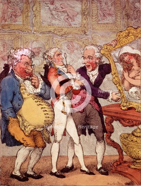 Italian Picture Dealers Humbugging My Lord Anglaise, pub. 1812 (hand coloured engraving)