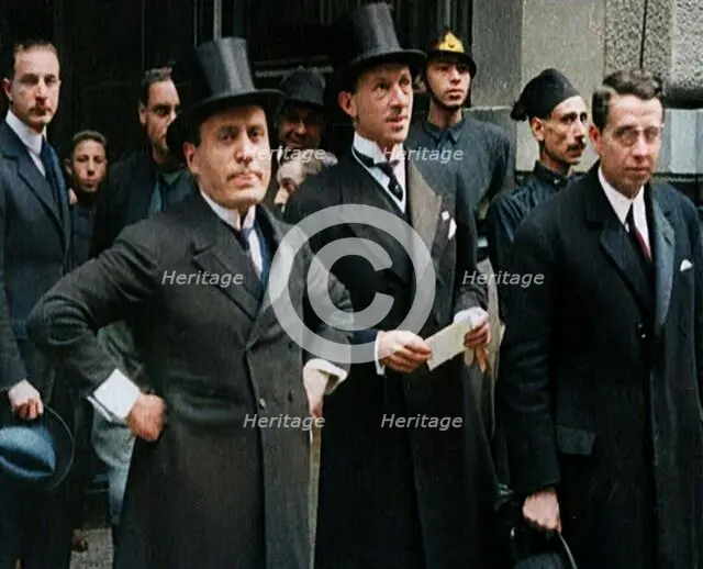 Italian Prime Minister Benito Mussolini Standing With Other Italian Politicians, 1922. Creator: British Pathe Ltd.