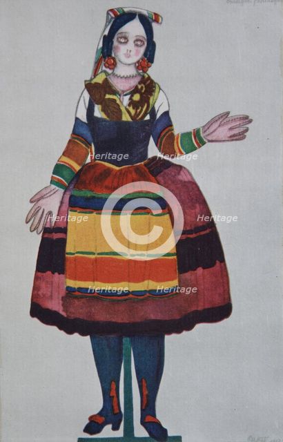 Italian puppet. Costume design for the ballet The Magic Toy Shop by G. Rossini, 1919. Artist: Bakst, Léon (1866-1924)