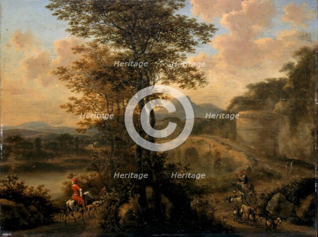 Italian River Landscape with Stone Bridge, 1650. Artist: Heusch, Willem de (ca. 1625-1692)