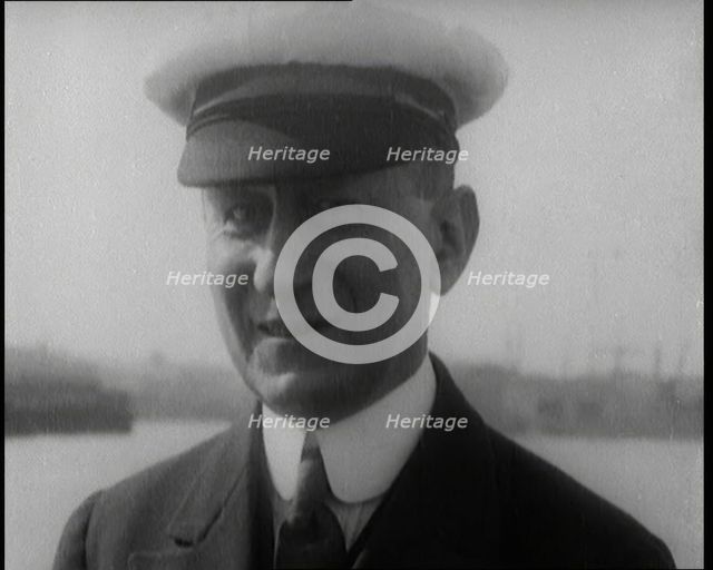 Italian Senator Guglielmo Marconi Standing on the Stern of a Ship, 1920. Creator: British Pathe Ltd.