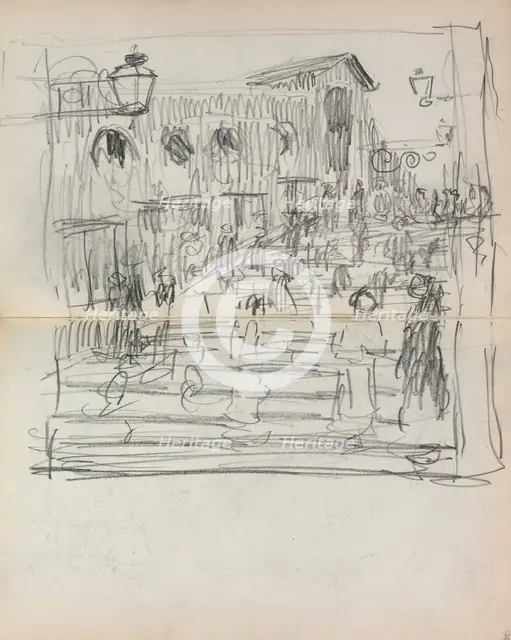 Italian Sketchbook: Bridge with Figures (page 93 & 94), 1898-1899. Creator: Maurice Prendergast (American, 1858-1924).