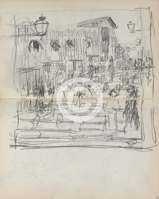 Italian Sketchbook: Bridge with Figures (page 93 & 94), 1898-1899. Creator: Maurice Prendergast (American, 1858-1924).