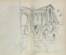 Italian Sketchbook: Bridge with Figures (page 95 & 96), 1898-1899. Creator: Maurice Prendergast (American, 1858-1924)
