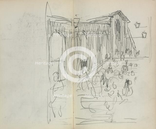 Italian Sketchbook: Bridge with Figures (page 95 & 96), 1898-1899. Creator: Maurice Prendergast (American, 1858-1924).