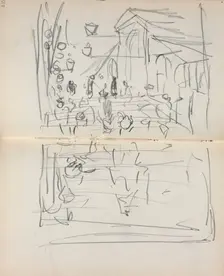 Italian Sketchbook: Bridge with Figures (page 209 & 210), 1898-1899. Creator: Maurice Prendergast (American, 1858-1924)
