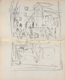 Italian Sketchbook: Bridge with Figures (page 209 & 210), 1898-1899. Creator: Maurice Prendergast (American, 1858-1924)