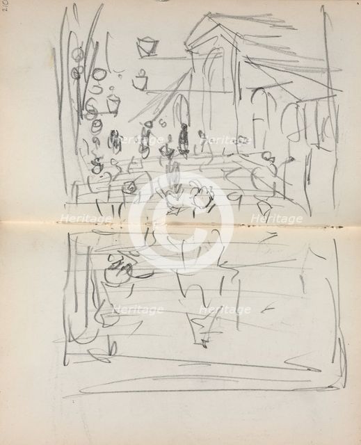 Italian Sketchbook: Bridge with Figures (page 209 & 210), 1898-1899. Creator: Maurice Prendergast (American, 1858-1924).