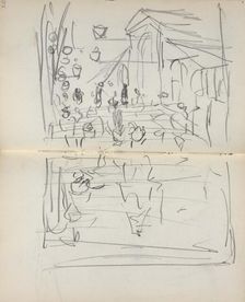 Italian Sketchbook: Bridge with Figures (page 209 & 210), 1898-1899. Creator: Maurice Prendergast (American, 1858-1924)