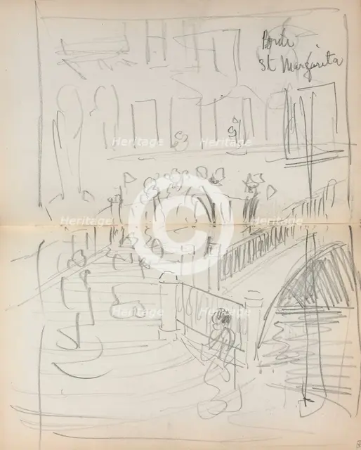Italian Sketchbook: Bridge St. Margarita (page 67 & 68), 1898-1899. Creator: Maurice Prendergast (American, 1858-1924).