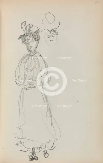 Italian Sketchbook: Standing Woman, face (page 52), 1898-1899. Creator: Maurice Prendergast (American, 1858-1924).