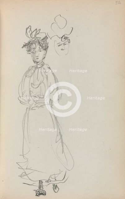Italian Sketchbook: Standing Woman, face (page 52), 1898-1899. Creator: Maurice Prendergast (American, 1858-1924).