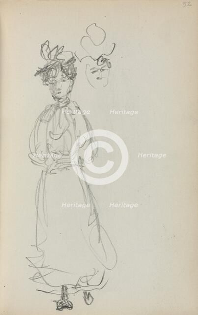 Italian Sketchbook: Standing Woman, face (page 52), 1898-1899. Creator: Maurice Prendergast (American, 1858-1924).