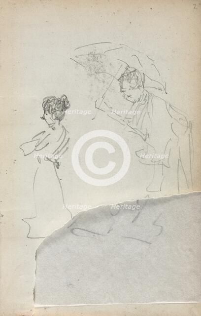 Italian Sketchbook: Standing Woman in profile & Man with an Umbrella (page 2), 1898-1899. Creator: Maurice Prendergast (American, 1858-1924).