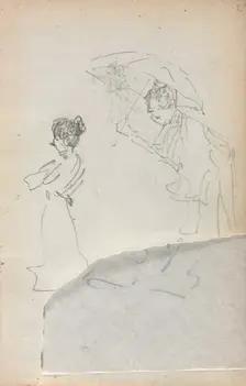 Italian Sketchbook: Standing Woman in profile & Man with an Umbrella (page 2), 1898-1899. Creator: Maurice Prendergast (American, 1858-1924)