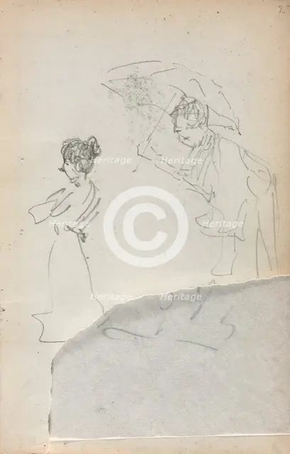 Italian Sketchbook: Standing Woman in profile & Man with an Umbrella (page 2), 1898-1899. Creator: Maurice Prendergast (American, 1858-1924).