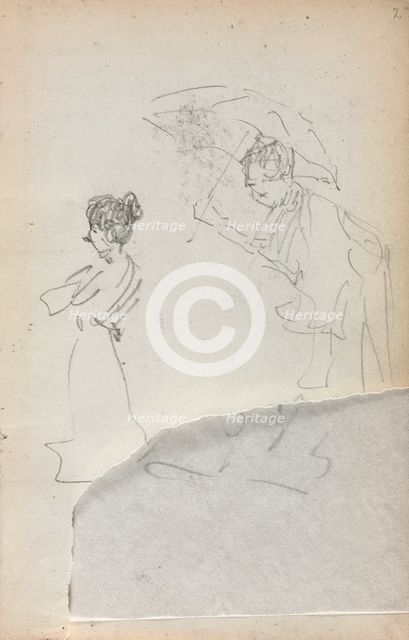 Italian Sketchbook: Standing Woman in profile & Man with an Umbrella (page 2), 1898-1899. Creator: Maurice Prendergast (American, 1858-1924).
