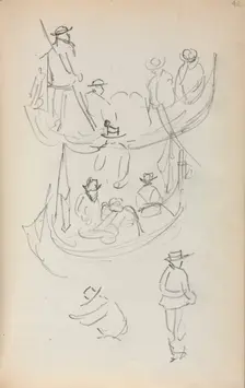 Italian Sketchbook: Two Gondolas with figures, 1898-1899. Creator: Maurice Prendergast (American, 1858-1924)