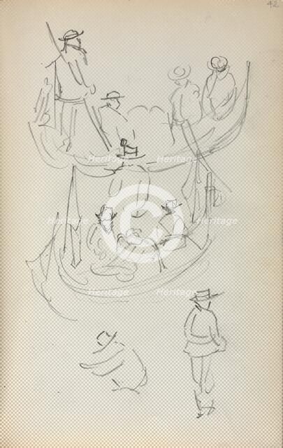 Italian Sketchbook: Two Gondolas with figures, 1898-1899. Creator: Maurice Prendergast (American, 1858-1924).