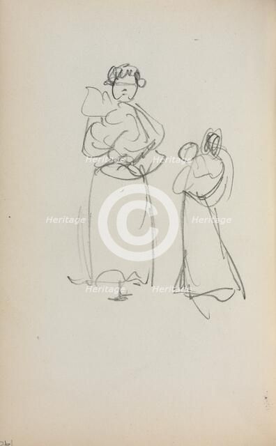 Italian Sketchbook: Two Standing Women holding Infants (page 140), 1898-1899. Creator: Maurice Prendergast (American, 1858-1924).