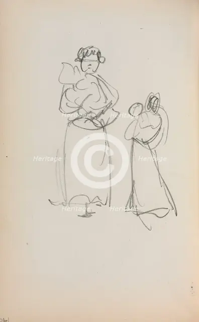 Italian Sketchbook: Two Standing Women holding Infants (page 140), 1898-1899. Creator: Maurice Prendergast (American, 1858-1924).
