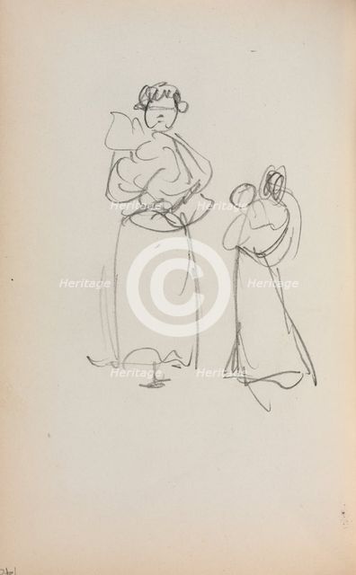 Italian Sketchbook: Two Standing Women holding Infants (page 140), 1898-1899. Creator: Maurice Prendergast (American, 1858-1924).