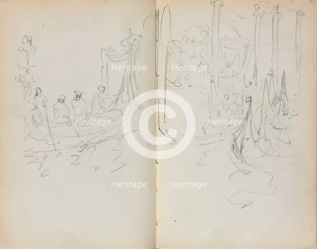 Italian Sketchbook: Venetian Harbor View (page 31 & 32), 1898-1899. Creator: Maurice Prendergast (American, 1858-1924).