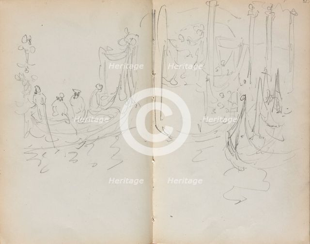 Italian Sketchbook: Venetian Harbor View (page 31 & 32), 1898-1899. Creator: Maurice Prendergast (American, 1858-1924).