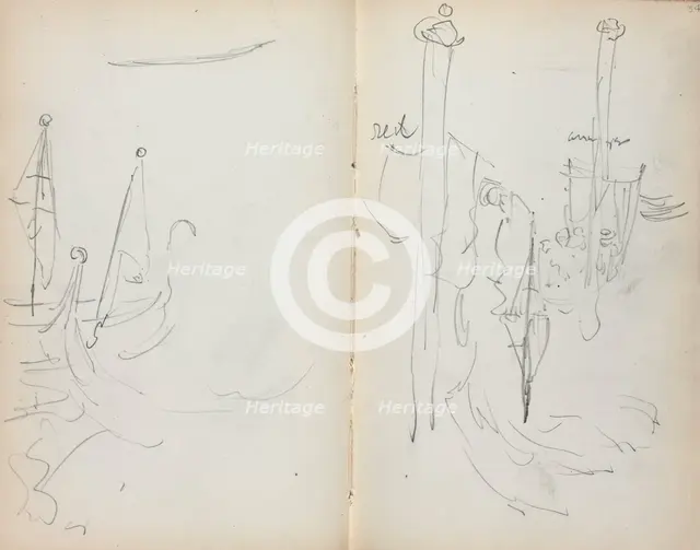 Italian Sketchbook: Venetian Harbor View (page 33 & 34), 1898-1899. Creator: Maurice Prendergast (American, 1858-1924).