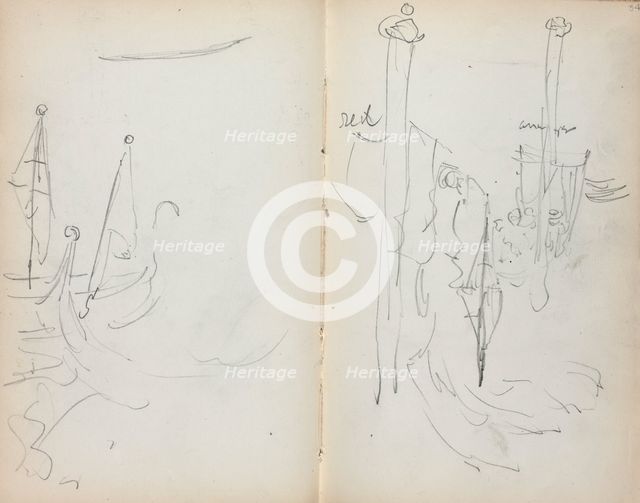 Italian Sketchbook: Venetian Harbor View (page 33 & 34), 1898-1899. Creator: Maurice Prendergast (American, 1858-1924).