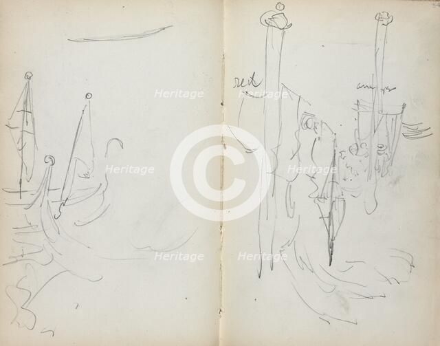 Italian Sketchbook: Venetian Harbor View (page 33 & 34), 1898-1899. Creator: Maurice Prendergast (American, 1858-1924).
