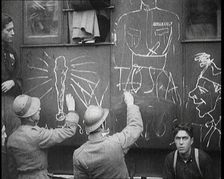 Italian Soldiers Using Chalk to Graffiti a Train, 1922. Creator: British Pathe Ltd