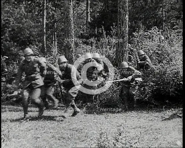 Italian Soldiers Running out of Bushes, 1930s. Creator: British Pathe Ltd.