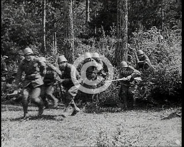 Italian Soldiers Running out of Bushes, 1930s. Creator: British Pathe Ltd.