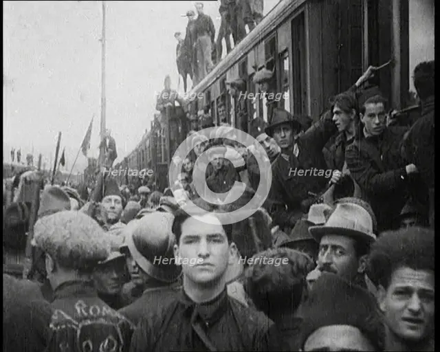 Italian Soldiers Standing on or Near a Train, 1922. Creator: British Pathe Ltd.