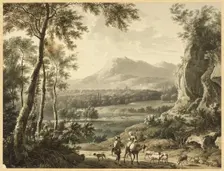 Italianate Landscape with Traveling Peasants in Foreground, 1700/99. Creator: Unknown