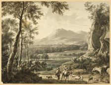 Italianate Landscape with Traveling Peasants in Foreground, 1700/99. Creator: Unknown