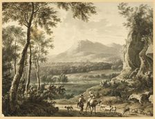 Italianate Landscape with Traveling Peasants in Foreground, 1700/99. Creator: Unknown