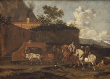 Italianate Landscape with Travellers, 1650-1700. Creator: Circle of Jan Frans Soolmaker