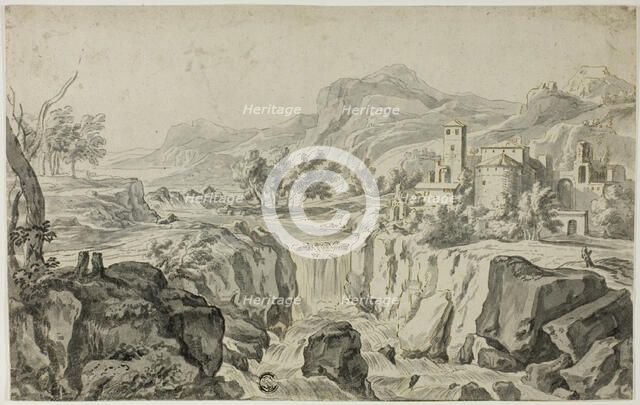 Italianate Landscape with Waterfall and Buildings, n.d. Creator: Gerit Rademaker.