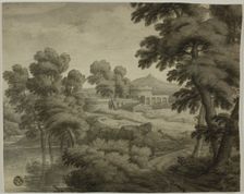 Italianate Landscape with Castle, Trees and Water in Foreground, n.d. Creator: Unknown