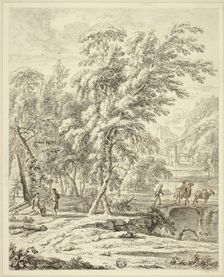 Italianate Landscape with Figures Crossing Bridge, n.d. Creators: Heinrich Meyeringh, Francesco Zuccarelli, Abraham Genoels II