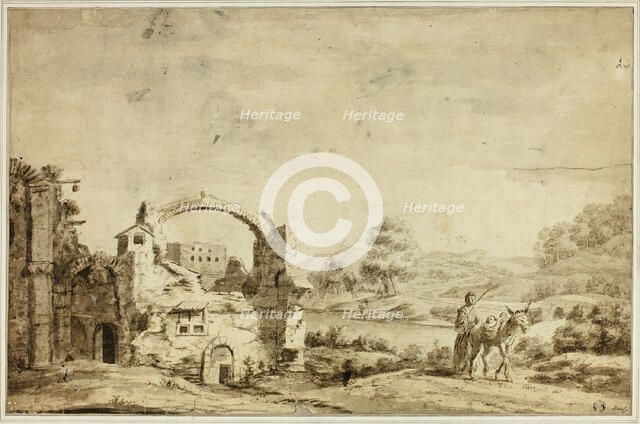 Italianate Landscape with Ruins, Woman and Donkey, n.d. Creator: Jan Dirksz Both.