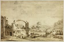 Italianate Landscape with Ruins, Woman and Donkey, n.d. Creator: Jan Dirksz Both