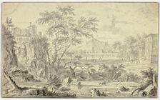Italianate Landscape with Shepherd and Flock by Stream, Town in the Distance, n.d. Creator: Jan van Huysum
