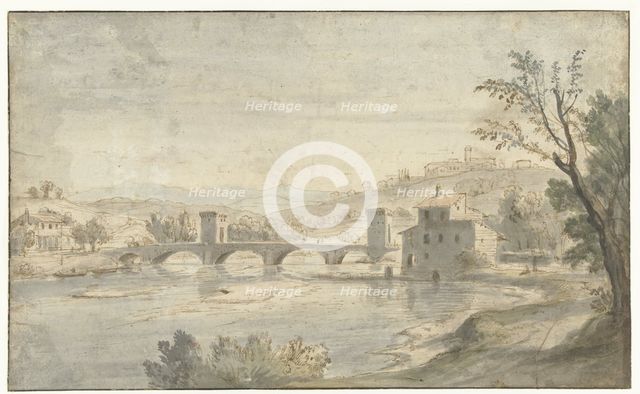 Italianate River Landscape with a Bridge, 1674-1736. Creator: Gaspar van Wittell.