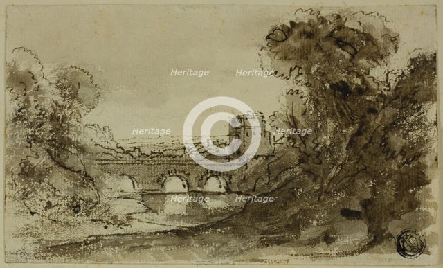 Italianate River Landscape with Bridge with Tower, n.d. Creator: Unknown.