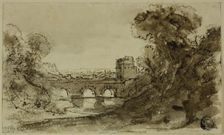 Italianate River Landscape with Bridge with Tower, n.d. Creator: Unknown